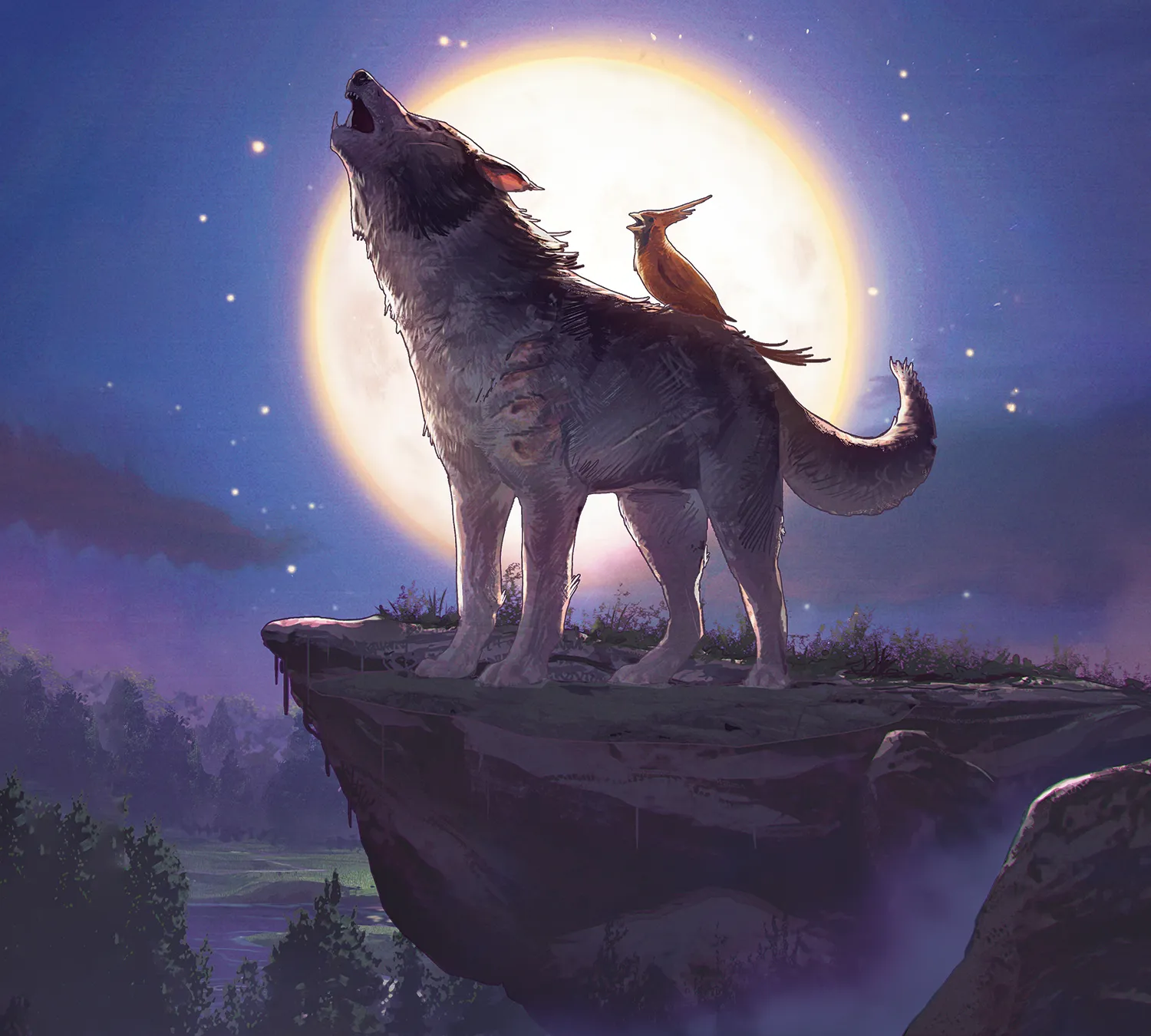 A Druid in wolf form howls at the moon